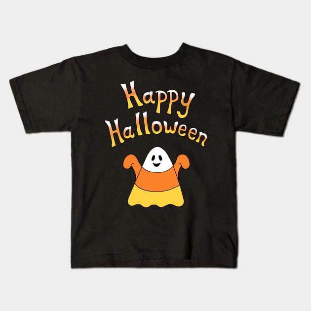 Happy Halloween Candy Corn Ghost Kids T-Shirt by Art by Deborah Camp